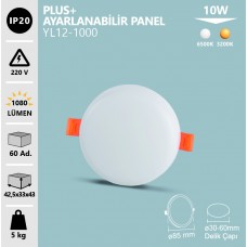 10 W ÇERÇEVESİZ AYARLANABİLİR PANEL BEYAZ GÜNIŞIĞI